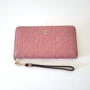 Coach CCL35 Long Zip Around Wallet Debossed Signature Pebbled Leather Peony